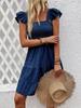 Elegant Ruffle Sleeveless Square Neck Solid Color Women's Dress