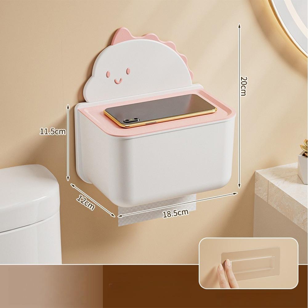 Carton Dinosaur Waterproof Toilet Tissue Box Rustproof Multi Function Storage Case Wall Mounted No Punching Paper Rack Home Use