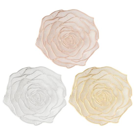 PVC Placemat Heat-Resistant Reusable Table Mat Hollow Rose Shape Insulation Pad for Dining Table Decoration