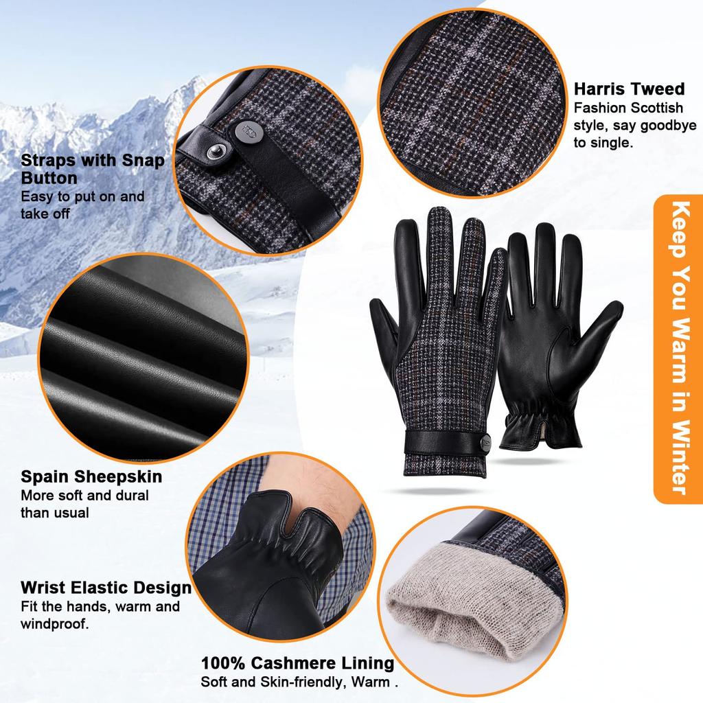 GSG Leather Cold Weather Smartphone Driving Gloves with Cashmere Popular Winter Gloves for and Luxury Product 1086 Men's Gloves, Protection,