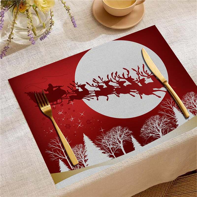 Christmas Digital Print Heat-Resistant Linen Placemat: European and American Birthday Party Table Decor