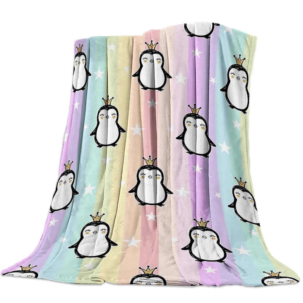 Custom Blanket Home Textile Penguin Cartoon Background Feet Flannel Weighted Blanket Warm Soft Throw Sofa Bed Travel Blankets