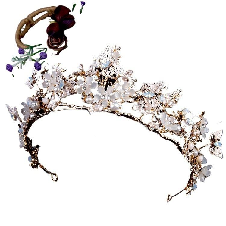 Europäische und amerikanische elegante Brautkrone Damen Königinnenkrone handgefertigt Diamant Kristall Strass Hochzeit Goldene Krone Stirnband