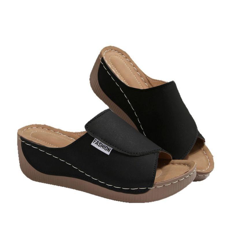 Yeni yaz dış ticaret kadın platform terlikler sınır ötesi büyük beden balık ağzı geniş şerit dolgu topuk platform ayakkabılar