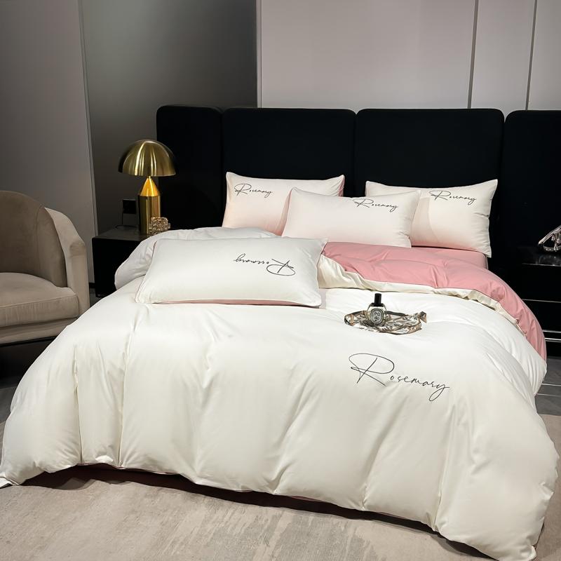 Simple Embroidered Queen Size Duvet Cover Set with Bed Sheet High Quality Home Skin-friendly Bedding Set Comforter Cover Sets