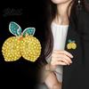 Sparkling Lemon Brooch Double Rhinestone Pin, Yellow Lapel Pin for Women Alloy Fruit Jewelry Men, Badge Suit Jackets and Bags Theme