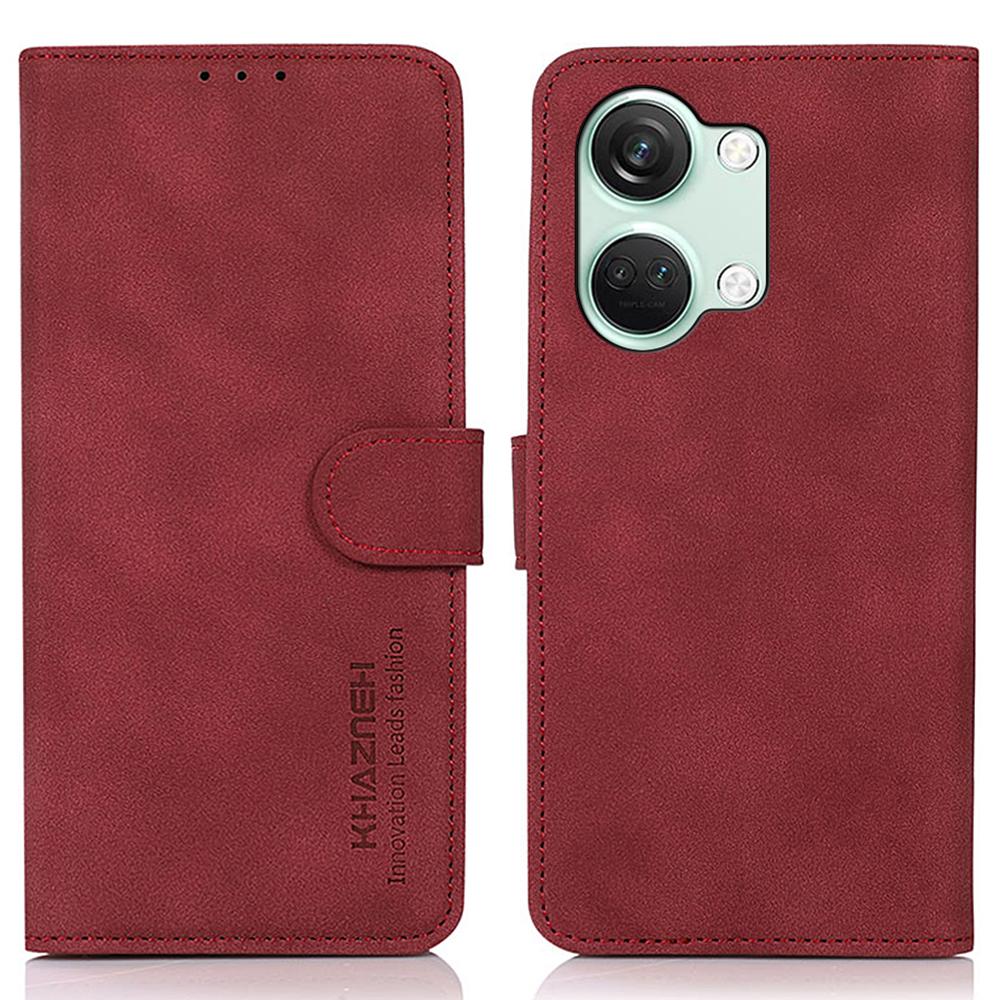 

KHAZNEH For OnePlus Nord 3 5G/Ace 2V Anti-Fingerprint Textured Phone Case PU Leather Wallet Stand Phone Cover Red
