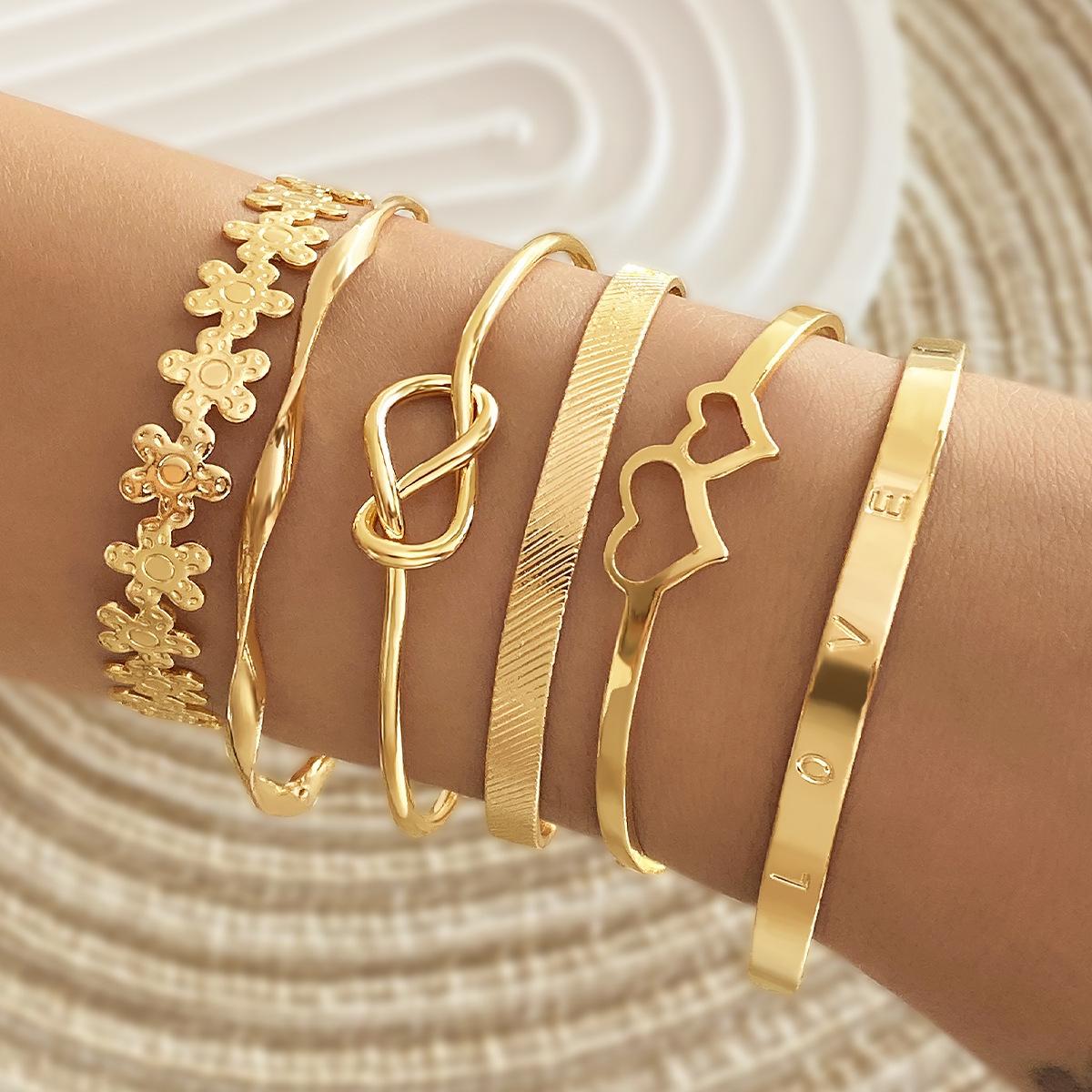 

25 Pcs/Set Personalized Multi-Element Thick Line Gold Color Heart Pearl Zircon Bangle Bracelet For Women Daily Wear Jewelry 2026