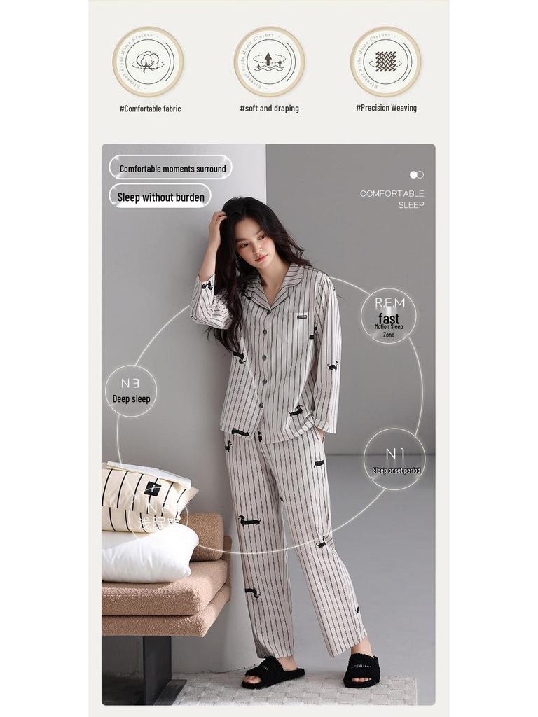 Women's Autumn Cartoon Pajama Set - Rayon Cotton, Cardigan Style, Long Sleeve & Pants, Casual, Comfortable, Breathable Homewear.