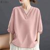 Blouse décontractée pour femme à col en V, manches 3/4, coupe ample