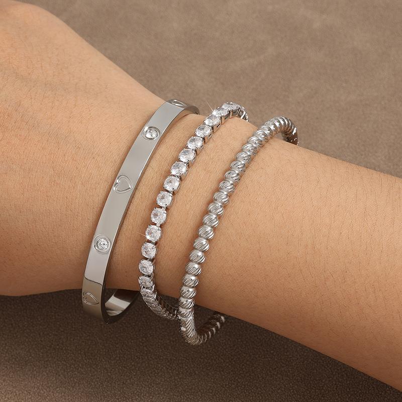 Luxury Fashion Diamond-set Design Decorative Stainless Steel Bracelet Suits Fashionable Zircon For Daily Travel And Dressing