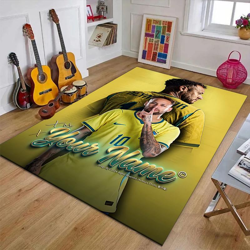 Brazilian Football Player Design Area Rug Personalized Name- Non-Slip, Soft & Cozy Floor Mat for Living Room, Office - Indoor/Outdoor Carpet