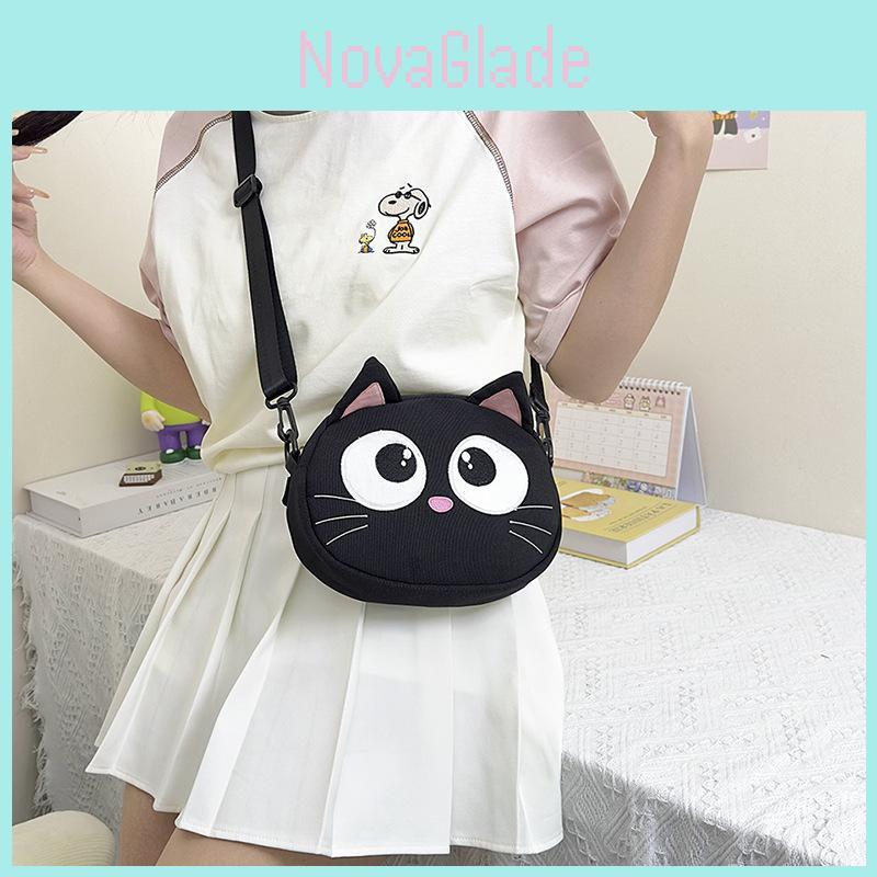 Adorable Cartoon Cat Canvas Mini Shoulder Bag For Kids Unisex Lightweight Design