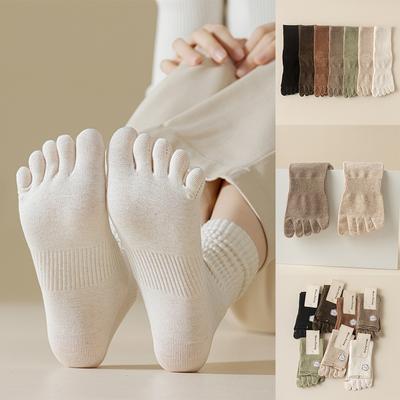 Chaussettes de sport en coton à bout fendu pour femme, style japonais, couleur unie, printemps-automne, cinq doigts