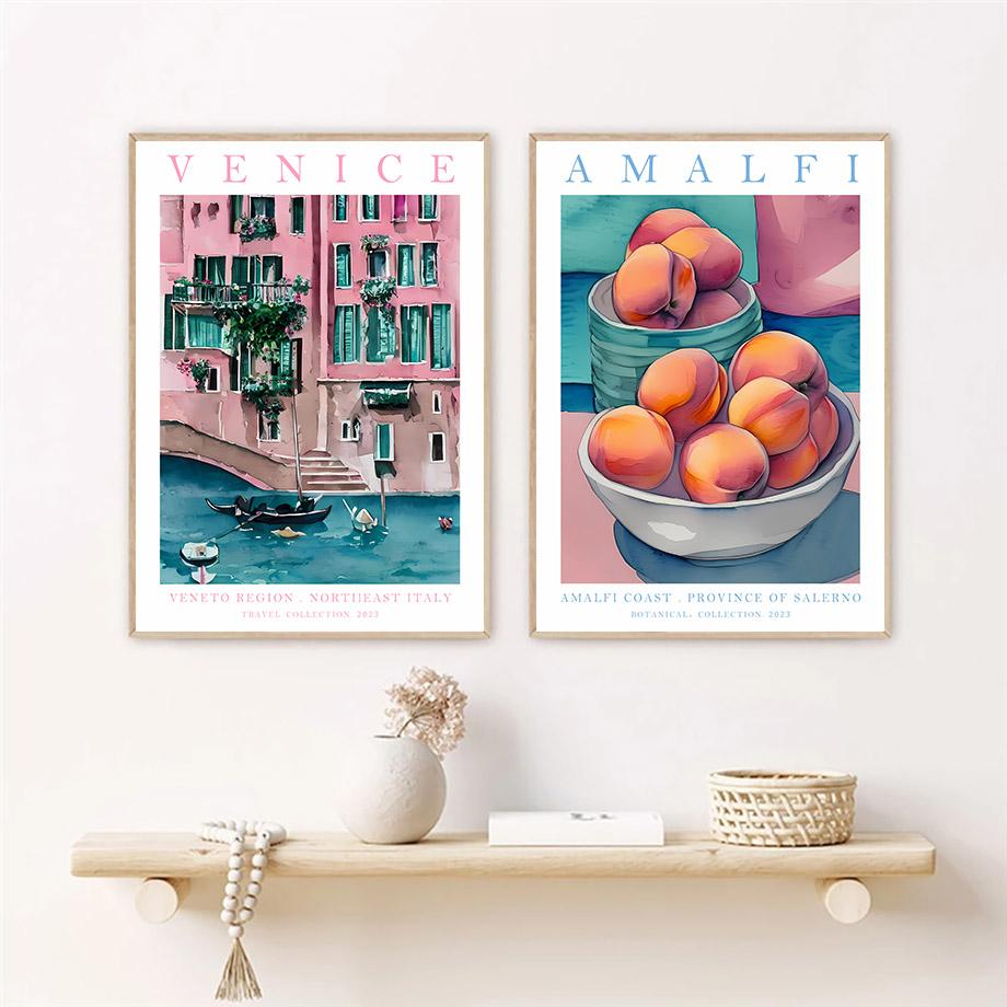 Venice Amalfi Sea Lemon Peach Orange Wall Art Canvas Oil Painting Fruit Posters And Prints Pictures for Living Room Home Decor