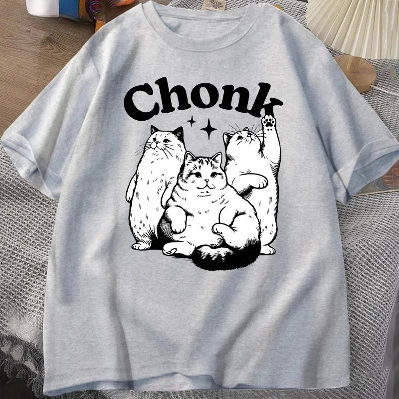 Funny Chonk Cat TShirt for Women Cute Fat Cat Tee Shirt Minimalist Graphic Tee Pet Owners Cat Lovers Tshirt Clothing Y2K
