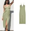 Summer New Product Women Clothes European and American Leisure Pleat Decoration V-neck Sling Temperament Midi Dress 8372068