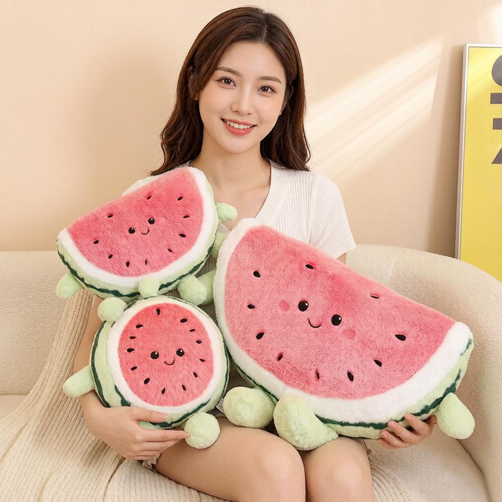 30/40cm Humanoid Watermelon Slice Semi-round Plush Fruit Pillow Arms and Legs Smiling Head Support Cushion Sofa Decor Gift