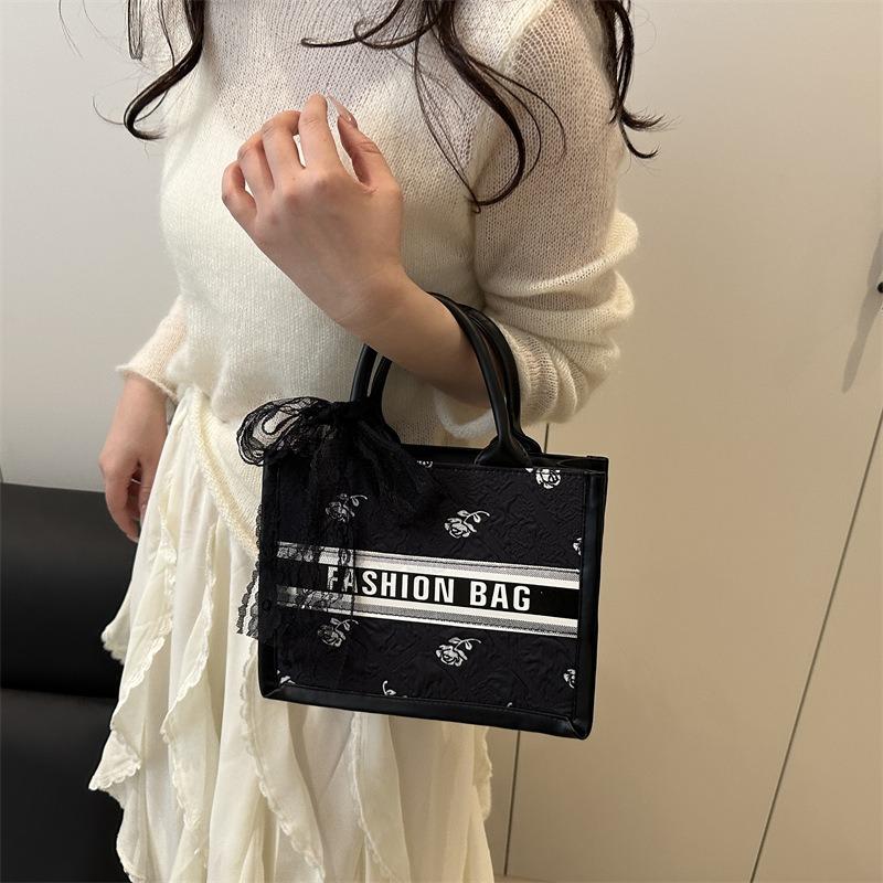 New casual versatile commuter large-capacity letter handbag silk scarf bow shoulder tote bag