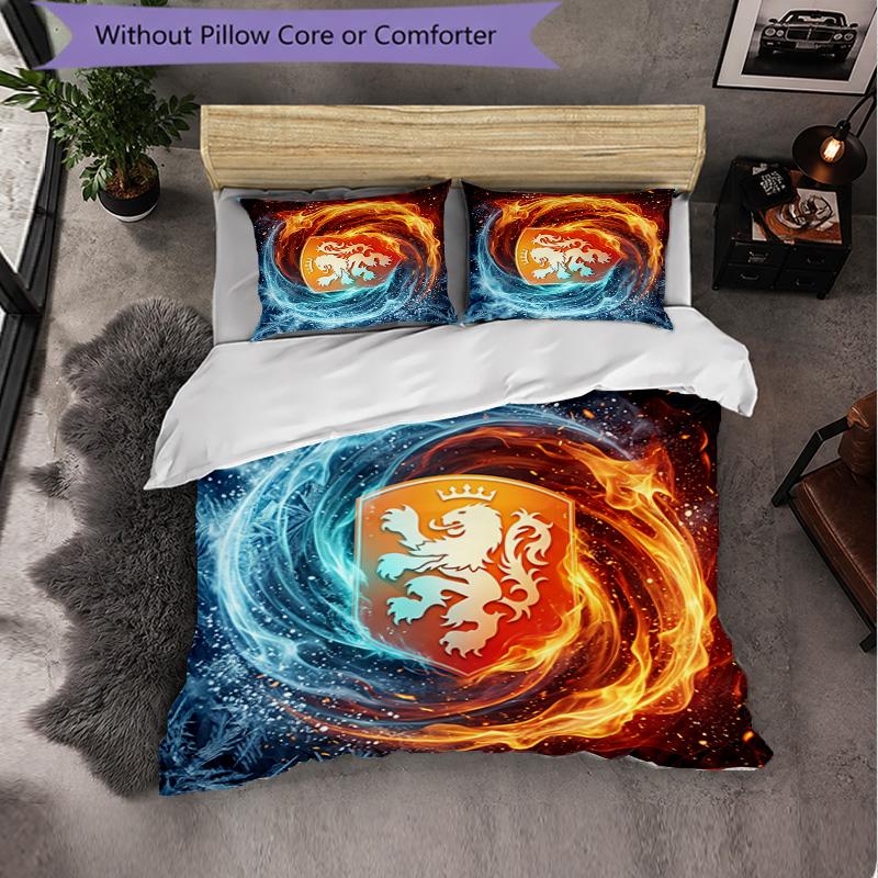Netherlands Football Pattern 3 Pieces Bedding Set Soft Microfiber Duvet Cover with Pillow Cases for Bedroom