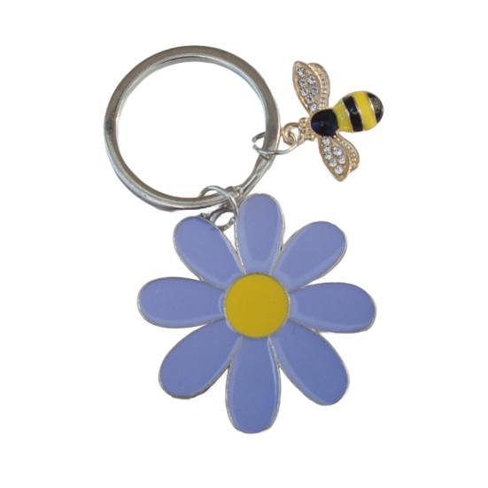 Women Girls Keychain Flower Bee Charm Keyring Shiny Rhinestones Inlaid Small Size Keychain Handbag Accessories