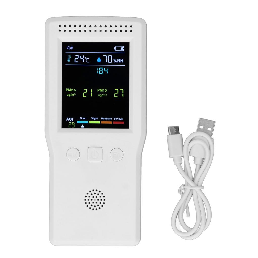 Air Quality Indoor PM10 HCHO TVOC CO2 CO Temperature and Humidity Detector with Backlit LCD Air Quality Tester for Home and Office Monitor, PM2.5