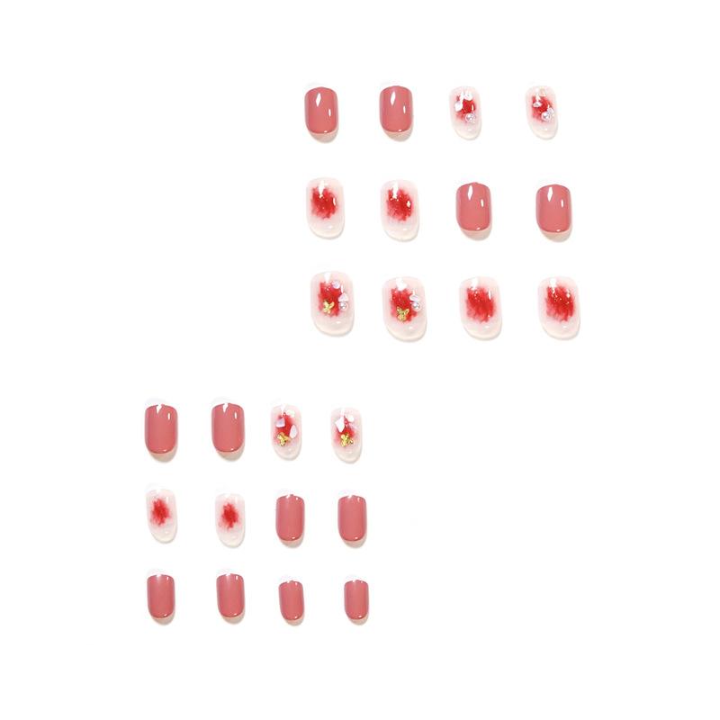 Wearing Nail Rose Pink Butterfly Temperament Short Nail Art Whitening False Nail Nail Art Patch Removable Nail Film