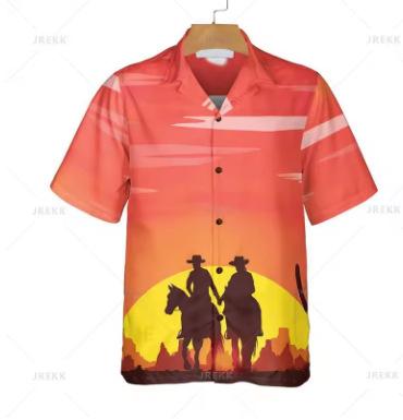 Vintage Western denim print shirt, men s fashionable streetwear shirt XXS