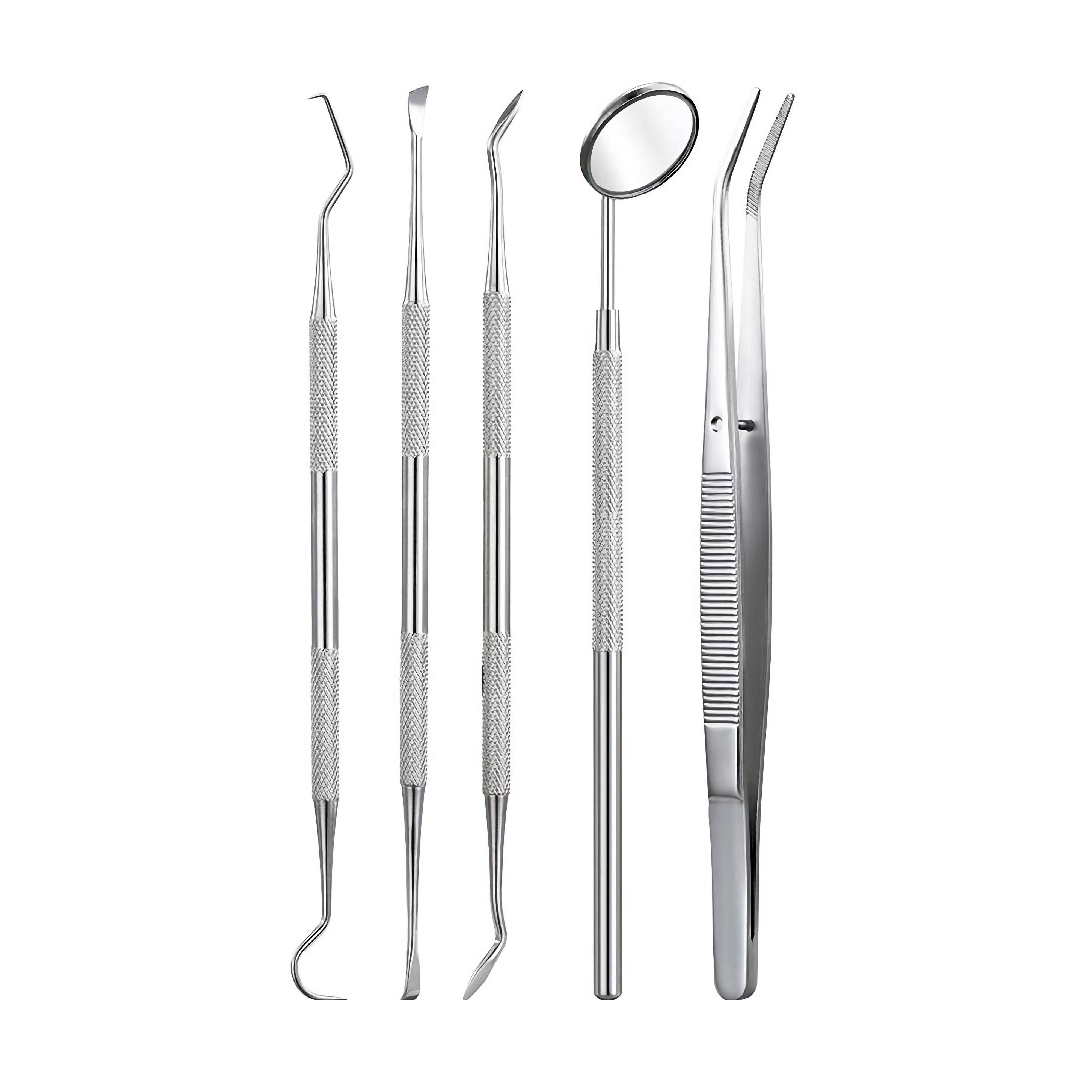 

Набор стоматологических инструментов Стоматологические зеркала Оральный скоп Пинцеты 3 шт. Инструмент для чистки зубов из нержавеющей стали Набор для чистки полости рта Стоматолог 5