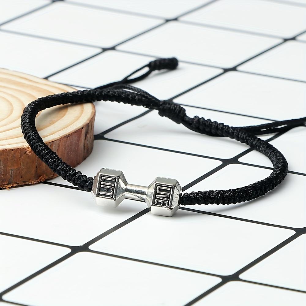 [Golden Silvery Bracelet] Golden Silvery Alloy Dumbbell Bracelet | Women's Fashion Charms Barbell Nylon Thread Braided Couple Gym Jewelry