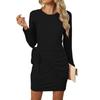 Women's Fashion Round Neck Belt Knot Long Sleeve Color Tight Dress