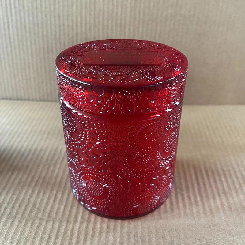 Fauvist Embossed Glass Candle Cup with Lid - DIY Soy Wax Aroma Diffuser