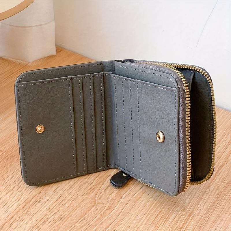 

Розовый кошелек-трифолд из искусственной кожи с застежкой-молнией, карманом для монет и отделениями для карт - Стильный геометрический дизайн пэчворк для женщин, Милый кошелек серый