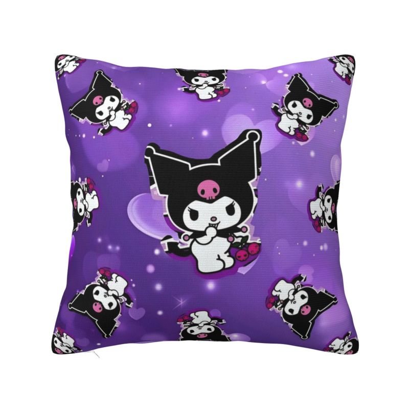 Custom Modern Cute Sanrio Kuromi Anime Cushion Cover Velvet Kawaii Cartoon Pillow Case Home Decor