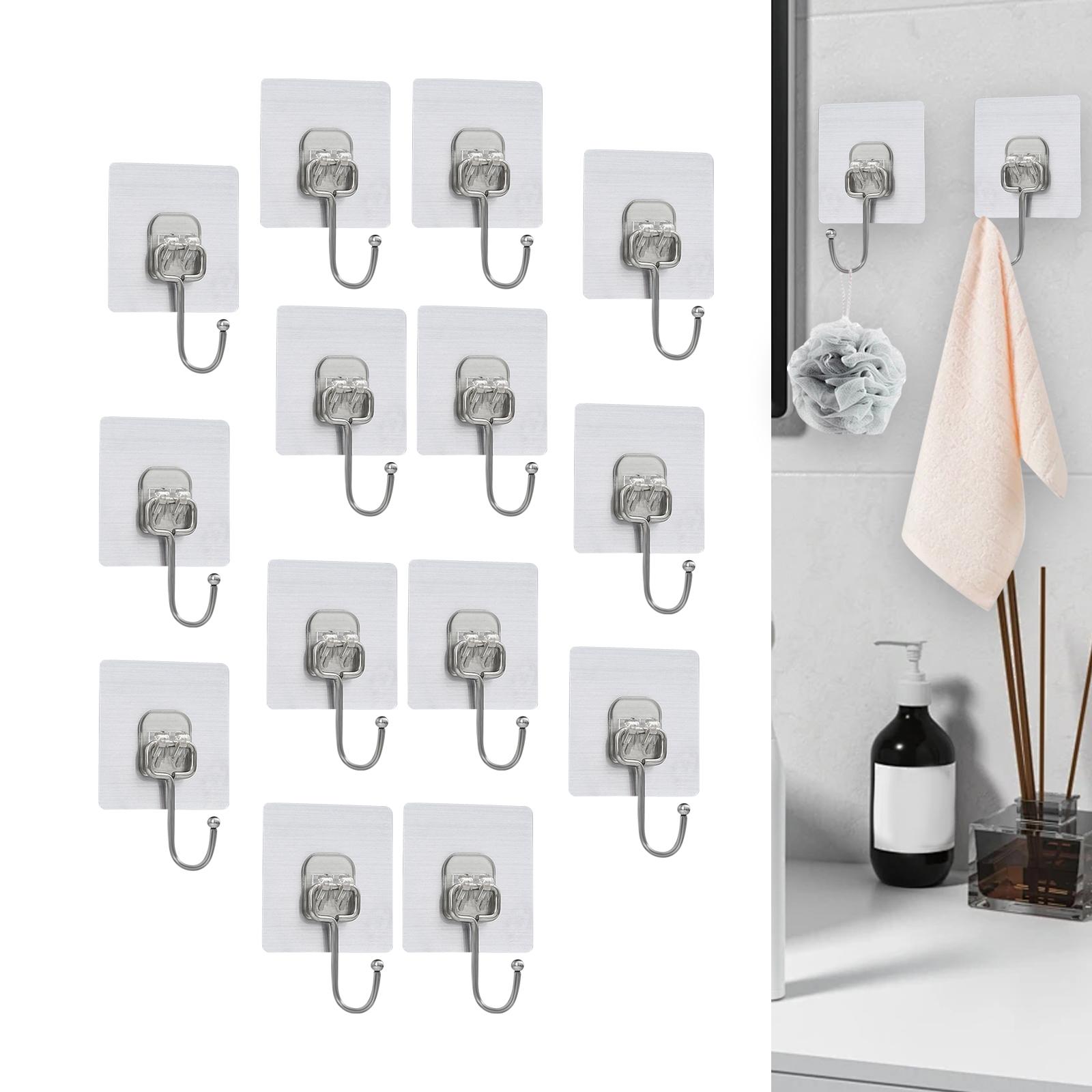 

14 Pieces Waterproof Adhesive Wall Hooks for Bathroom Shower Kitchen Home Organizer Storage Hangers Decorative білий