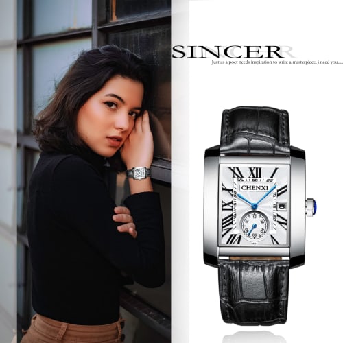 JewelryWe Retro Fashion Men's Watch with Roman Alphabet Dial, Date Display, Leather Band, Perfect for Commuting and School - Silver