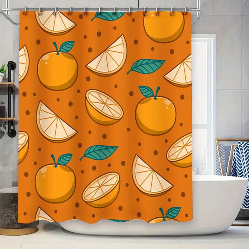

Bright Orange Fruit Shower Curtain Decor Lemon Slice Whole Orange Print Water-Resistant Fabric For Bathroom Diy Home Dcor W60H190(CM)-1 Pcs