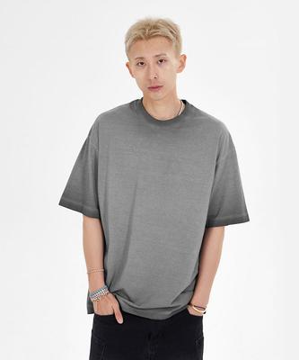 MAKEITTO Pigment Washed Oversized Crew Neck Short Sleeve T-Shirt_Gray