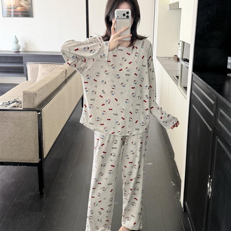 Women s Modal Cotton Pajamas with Chest Pads - Long Sleeve Cartoon Home Wear Set for Spring & Autumn 2026 Large
