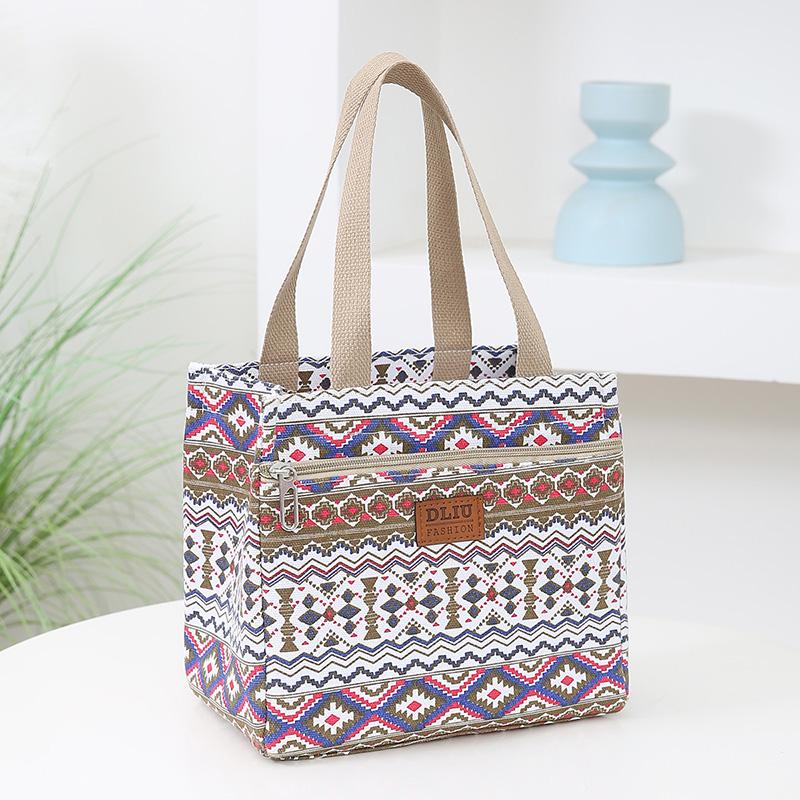 New striped pattern lunch bag with foil insulation and handles for work and commuting