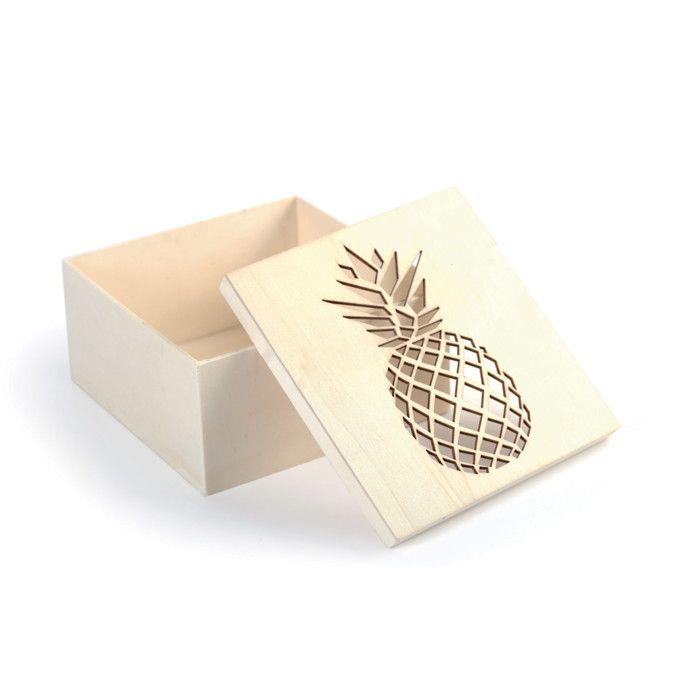 Boîte en bois - Graine Créative - Ananas - 15 x 15 x 7,5 cm - Ajourée - Marron
