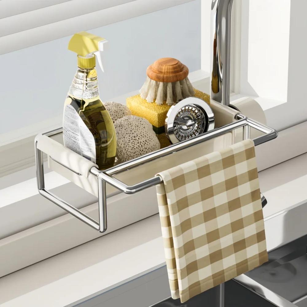 Multifunctional Kitchen Sink Storage Organiser,Stainless Steel Sponge Holder, Washing Up Caddy for Kitchen Bathroom
