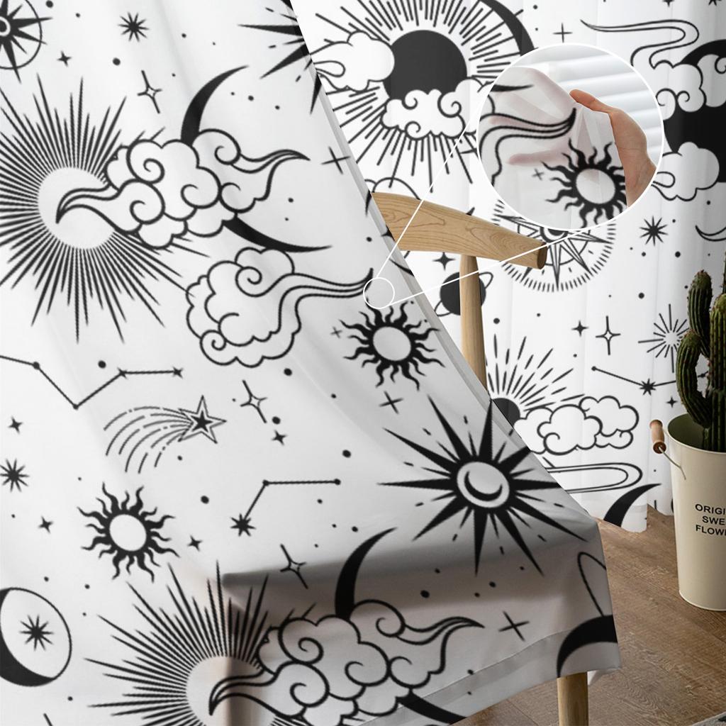 Galaxy Moon Sun Simple Planet Sky Sheer Curtains Living Room Window Tulle Curtains Bedroom Veiling Curtains Decor Luxury Drapes
