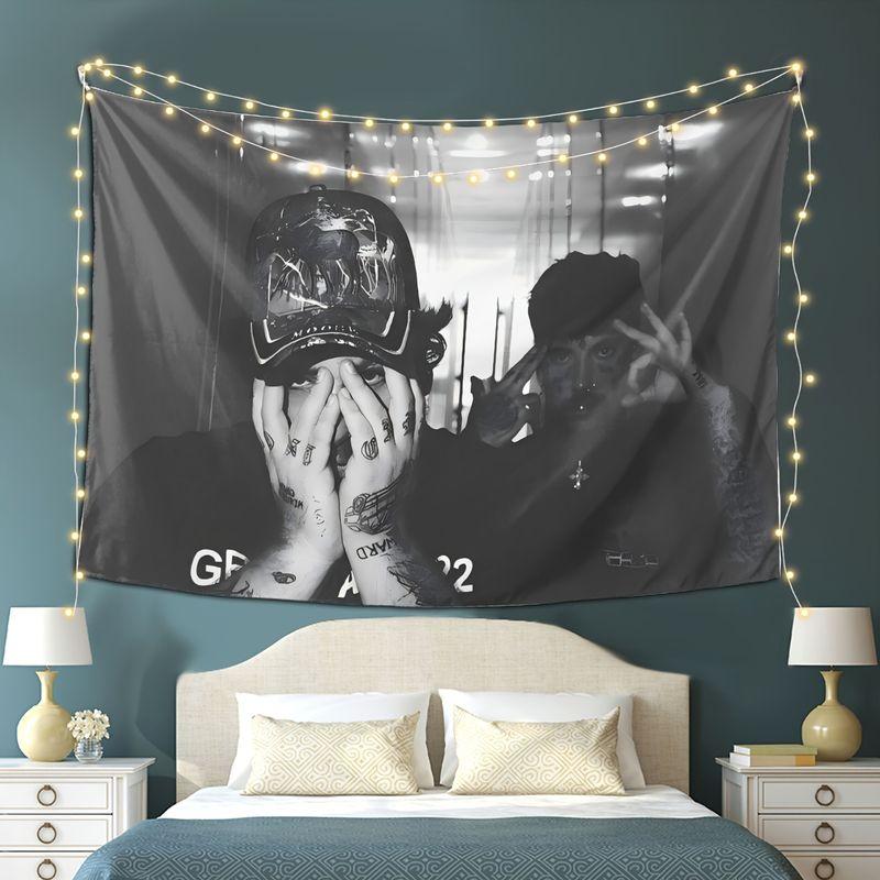 Vintage Black and White Retro Tattoo Rap Portrait Tapestry Wall Hanging Home Decor for Bedroom Living Room Dorm