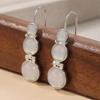 Exquisite Synthetic Moonlight Stone Silvery Plated Round Pendant Earrings for Women Wedding Banquet Jewelry Accessories