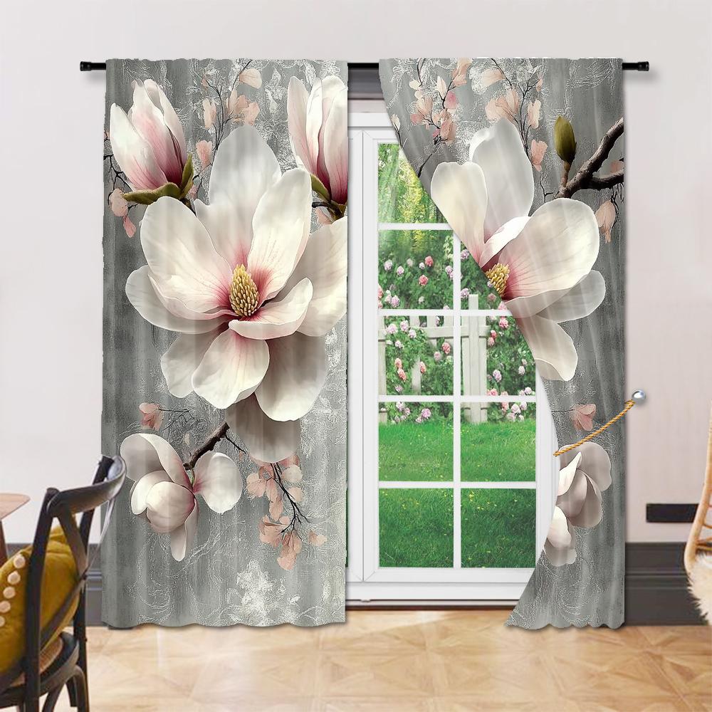 Set Of 2 Versatile Polyester Transparent Curtains Home Decoration Magnolia Pattern Use Bedrooms Living Rooms Curtain Ideal For Sitting Room