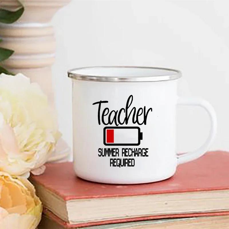 Teacher Mode Off Print Enamel Mug Cup for Coffee Original Coffee Cups Drinkware Unusual Mugs Personalized Funny Beer Travel Cute
