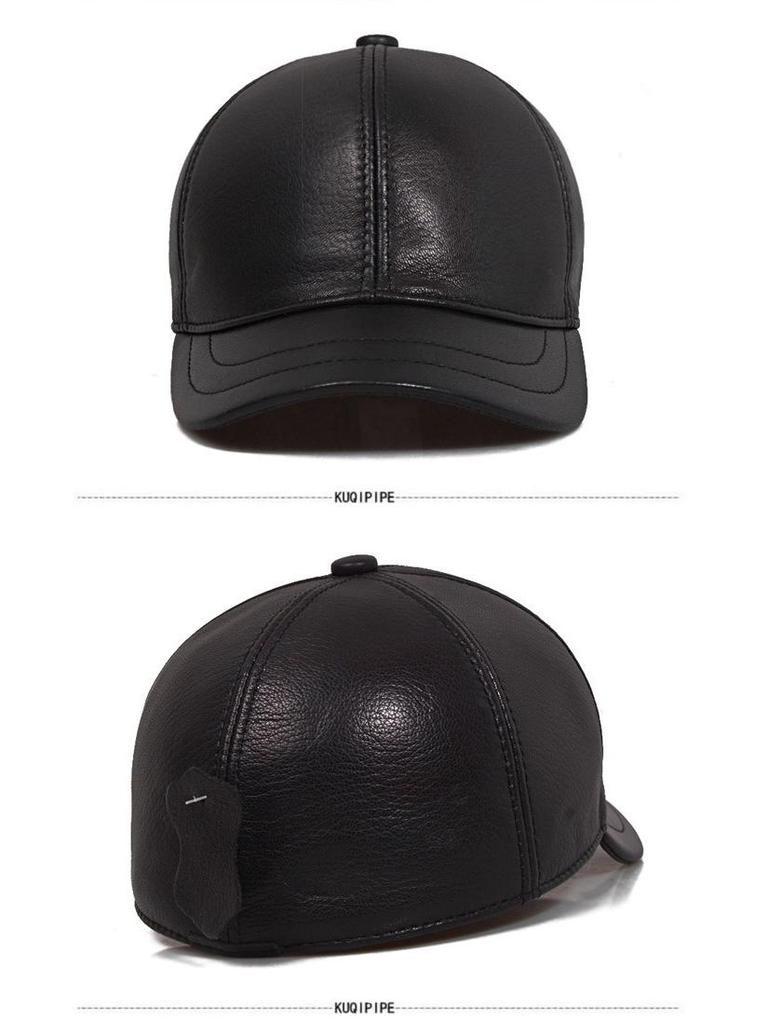 Men's Genuine Sheepskin Leather Baseball Cap - Casual Duckbill Short-Brim Hat for Middle-Aged and Elderly, Spring & Autumn Fashion
