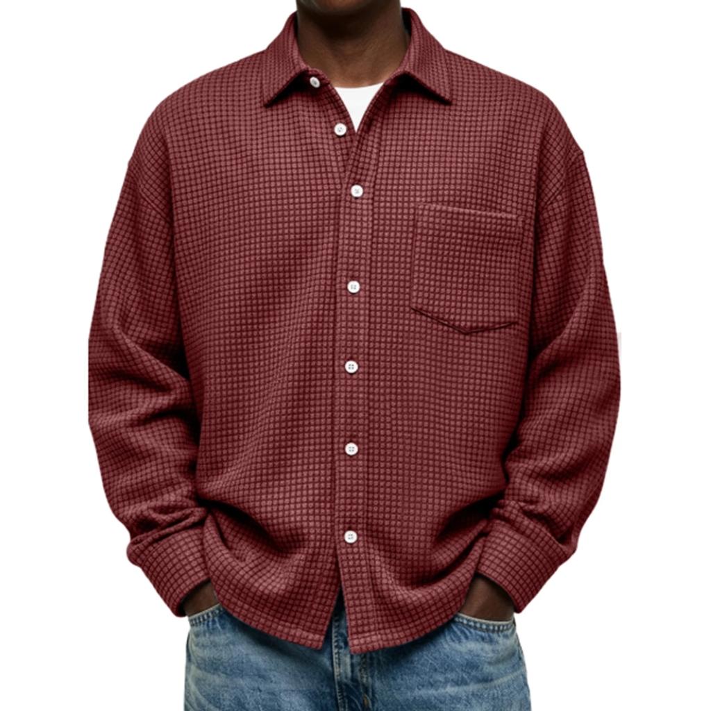 Single Breasted Vintage Long Sleeve Shirt Men Loose Solid Color Spring Autumn Men's Casual Pocket Shirt