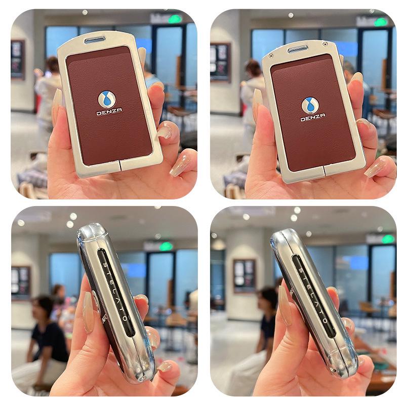 Denza D9 Key Fob Holder: NFC-Enabled Metal & Leather Card Holder for EV, Unisex with Buckle